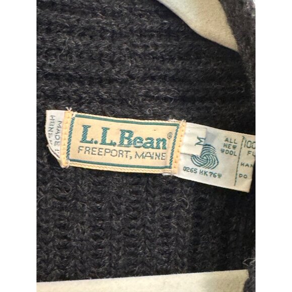 L.L. Bean Cardigan Sweater Women M Wool Dark Gray Shawl Collar Ribbed Button-Fro - Picture 3 of 5